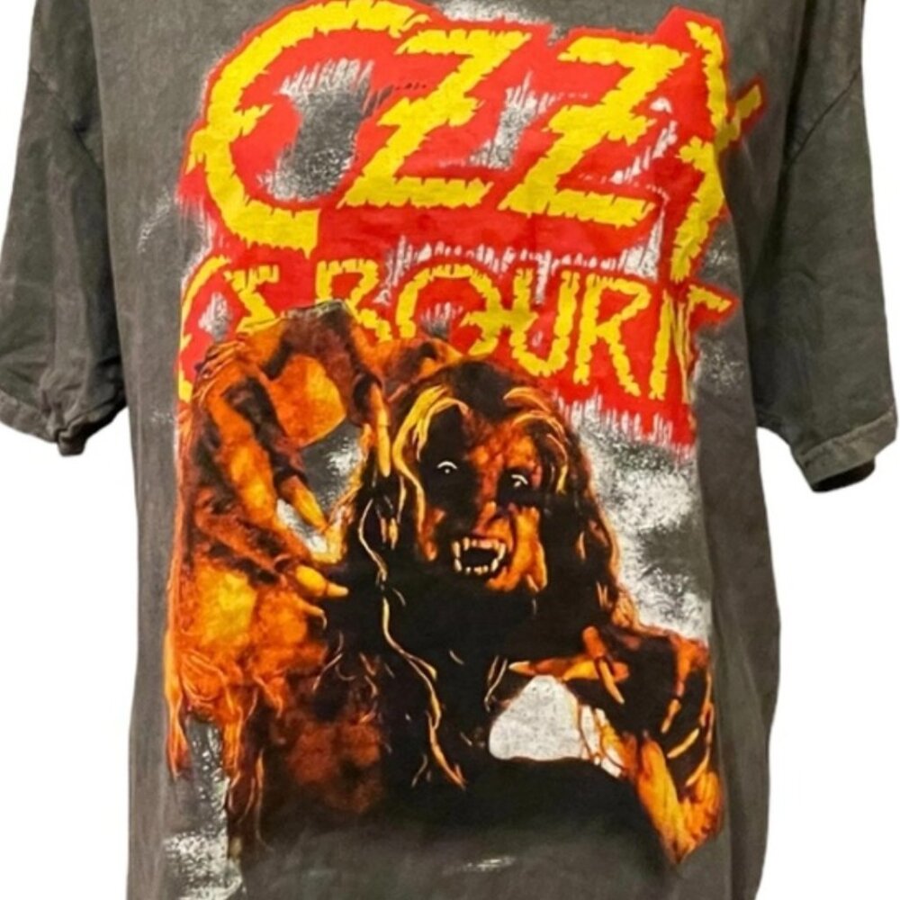Ozzy Osbourne Werewolf Graphics  Acid Wash Distress Grey T-shirt Medium GUC